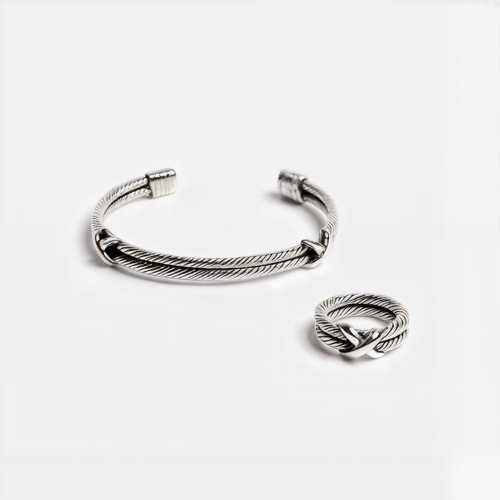 Aracne — Set Pulsera y Anillo Trenzado en Plata 925