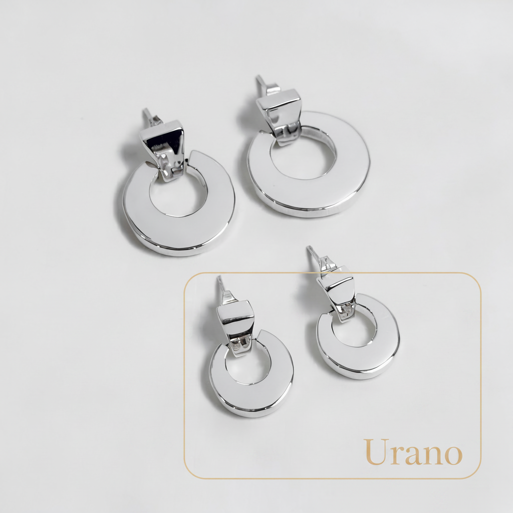 Urano — Aretes Anillos Planetarios 15mm en Plata 925