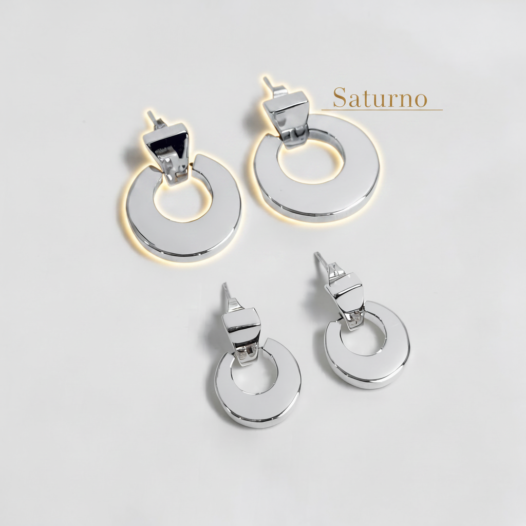 Saturno — Aretes Anillos Planetarios 22mm en Plata 925